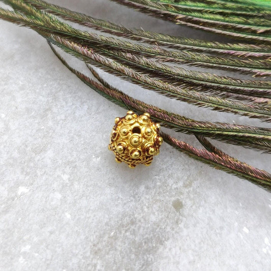 18k Solid Yellow Gold Round Textured Spacer Beads 7mm - Kanika Creations