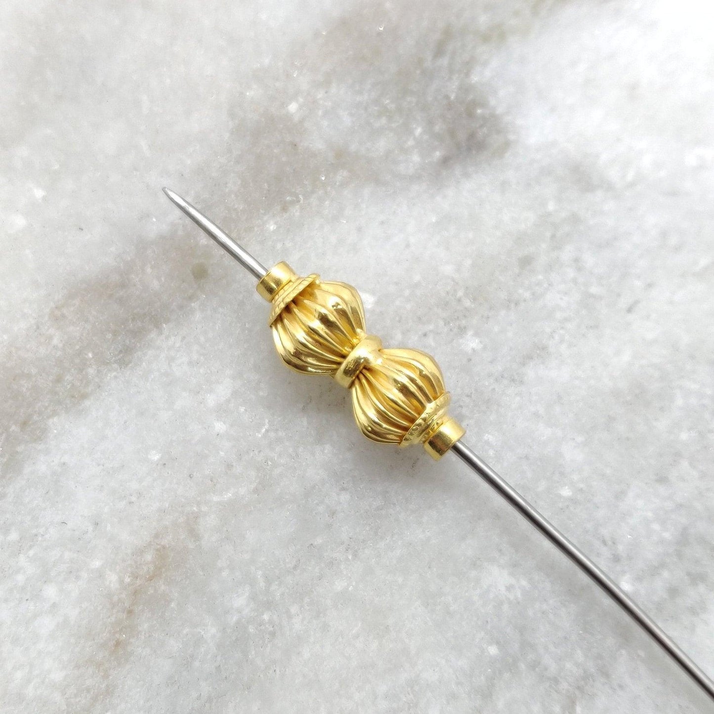 18K Solid Yellow Gold Fancy Spacer Beads 21x9mm - Kanika Creations