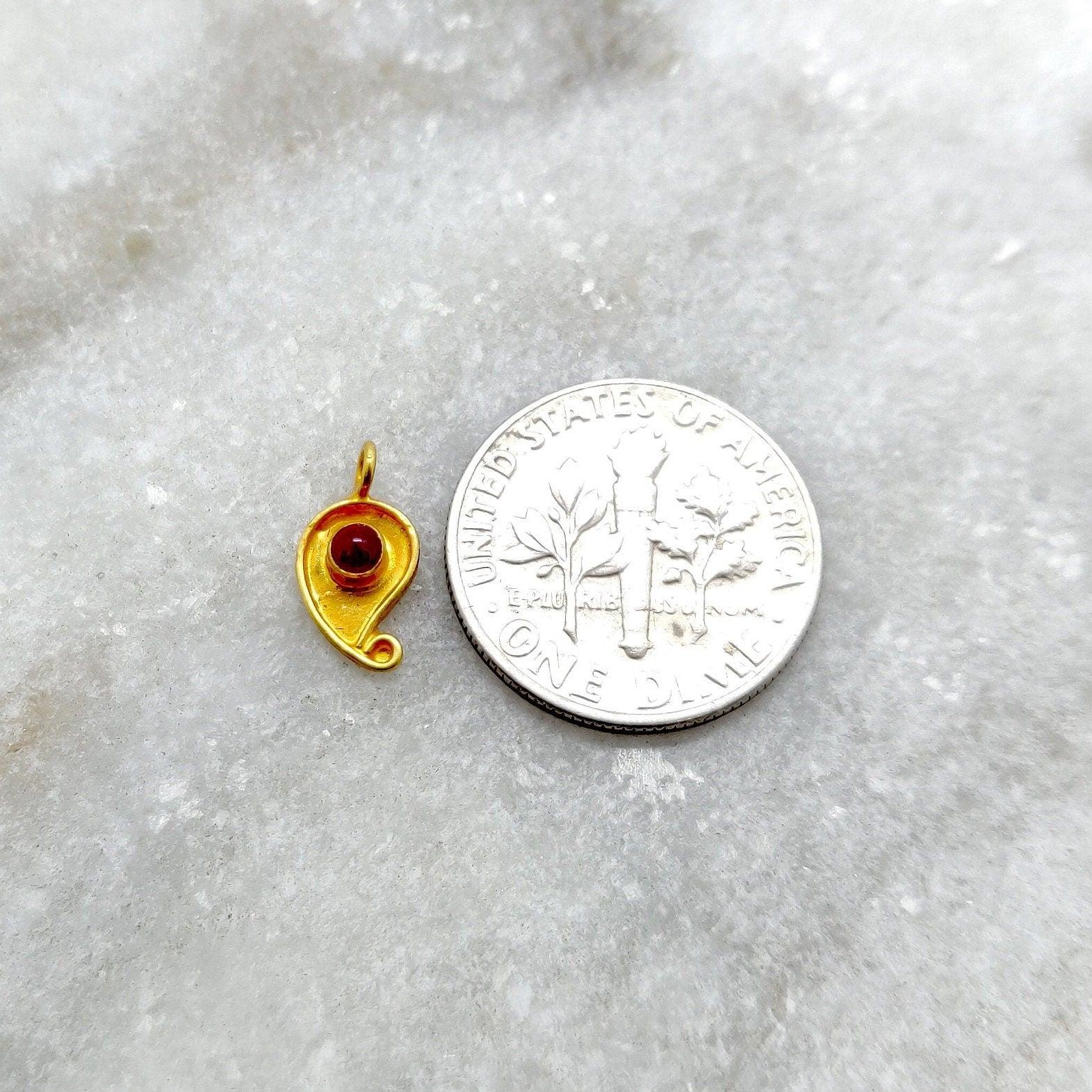 18k Solid Yellow Gold Stone Studded Leaf Charm 11x6mm - Kanika Creations
