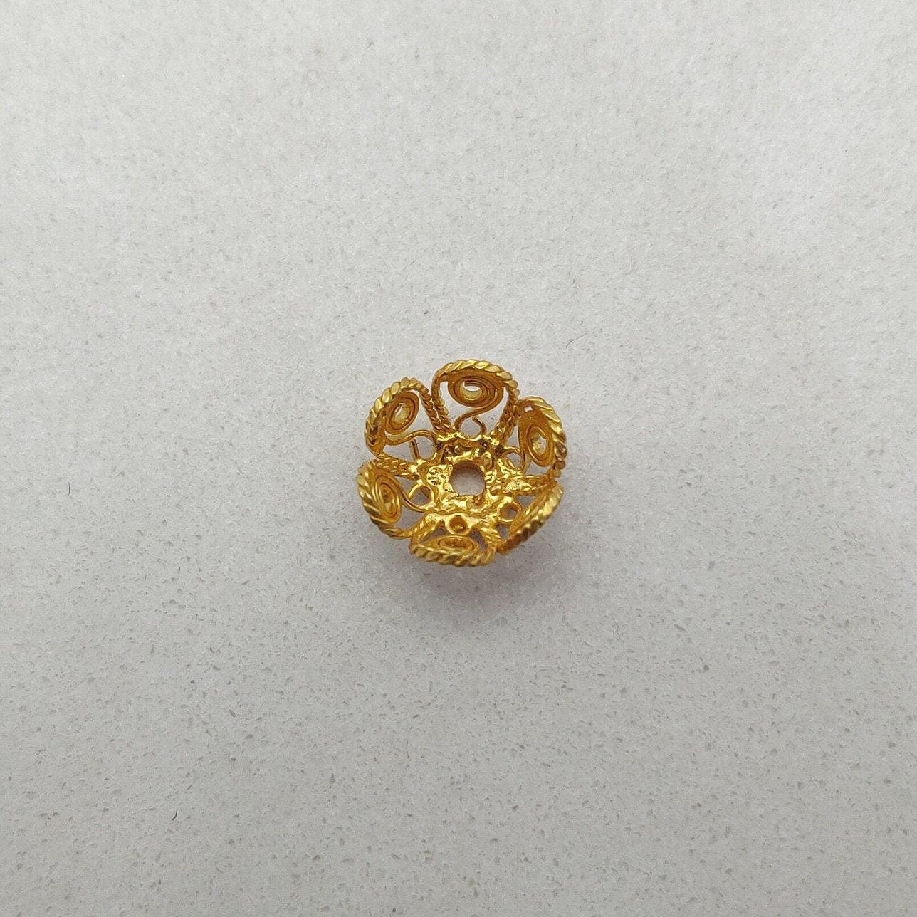 18k Yellow Gold Floral Beads End Caps-10 MM - Kanika Creations