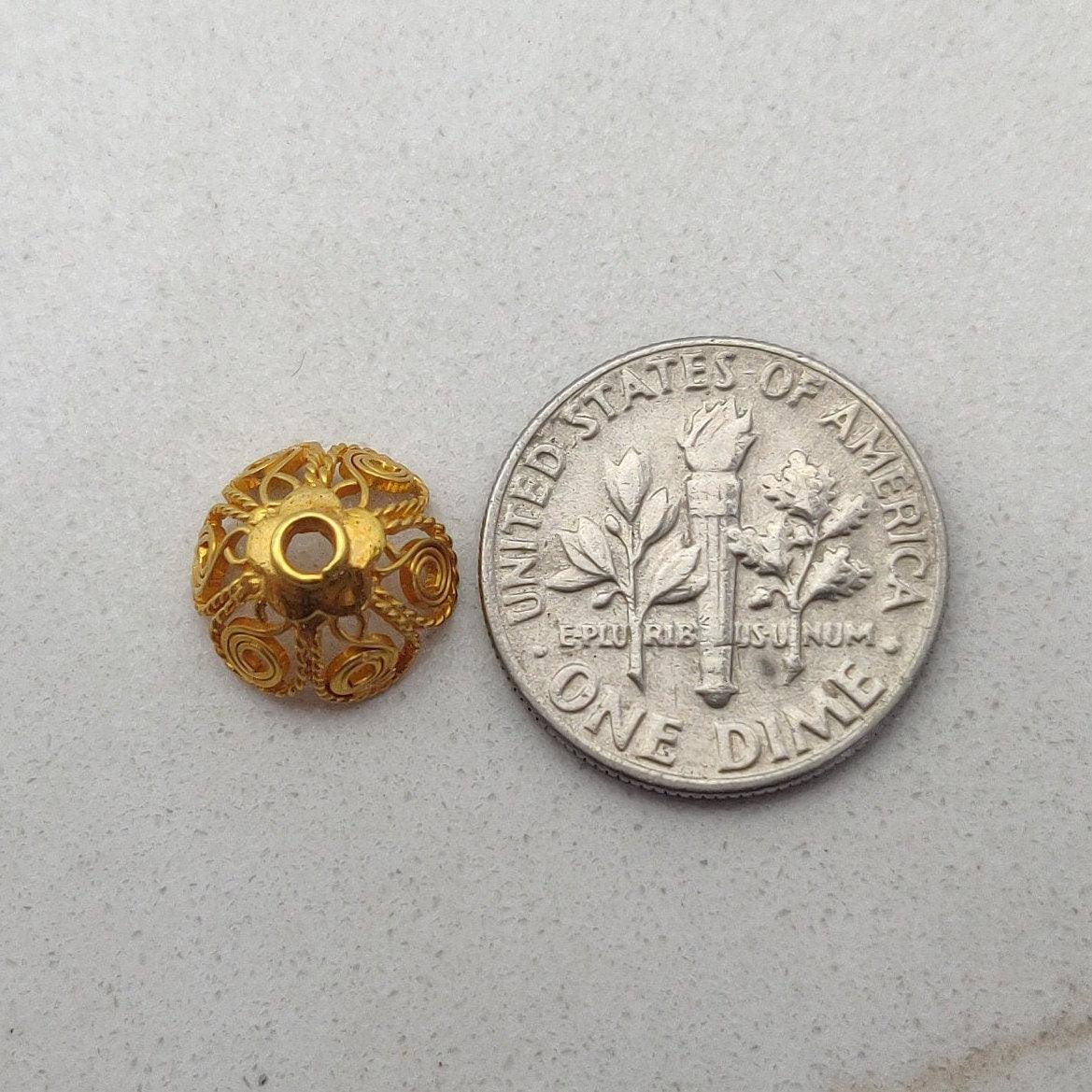 18k Yellow Gold Floral Beads End Caps-10 MM - Kanika Creations