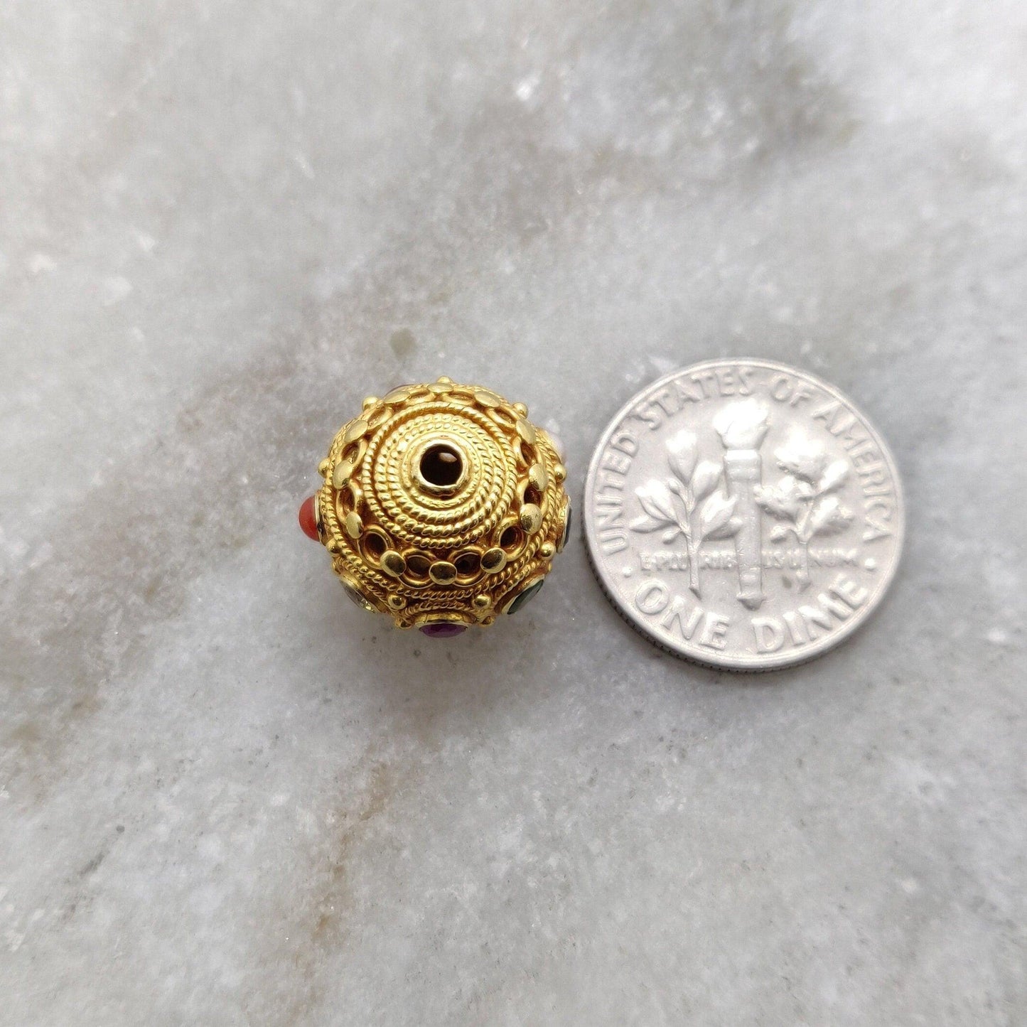 18k Solid Yellow Navratan Round Fancy Spacer Beads 12.5mm - Kanika Creations