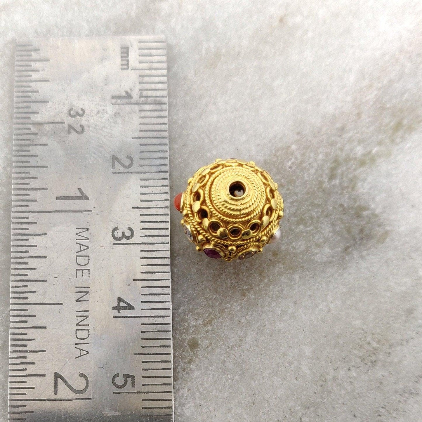 18k Solid Yellow Navratan Round Fancy Spacer Beads 12.5mm - Kanika Creations
