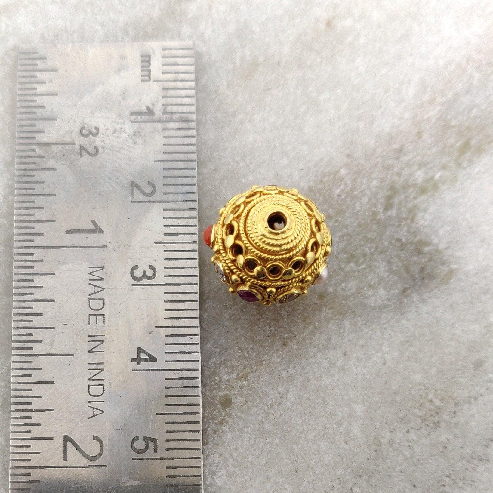 18k Solid Yellow Navratan Round Fancy Spacer Beads 12.5mm - Kanika Creations