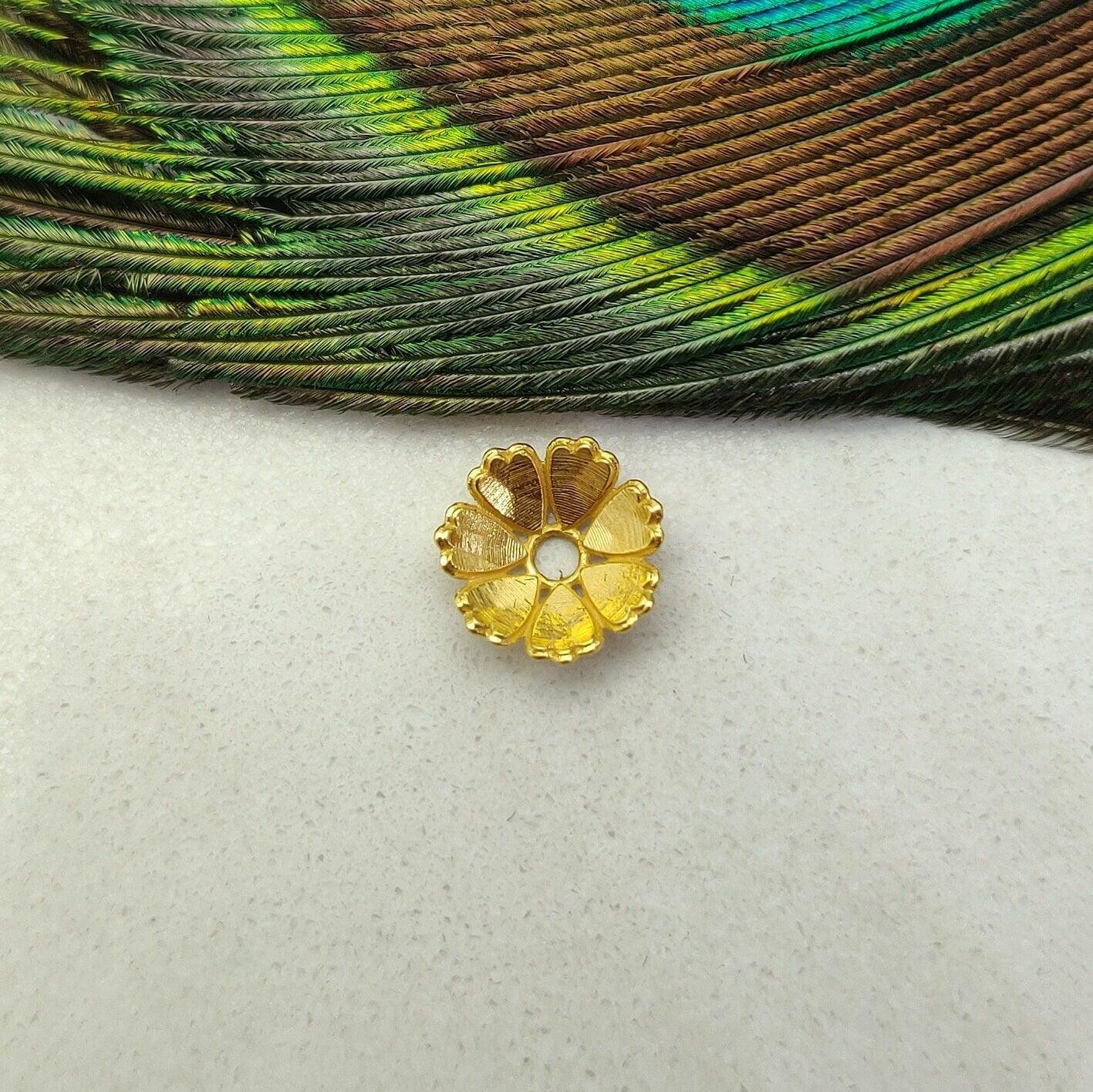 18k Solid Yellow Gold Fancy Beads Caps 9mm - Kanika Creations