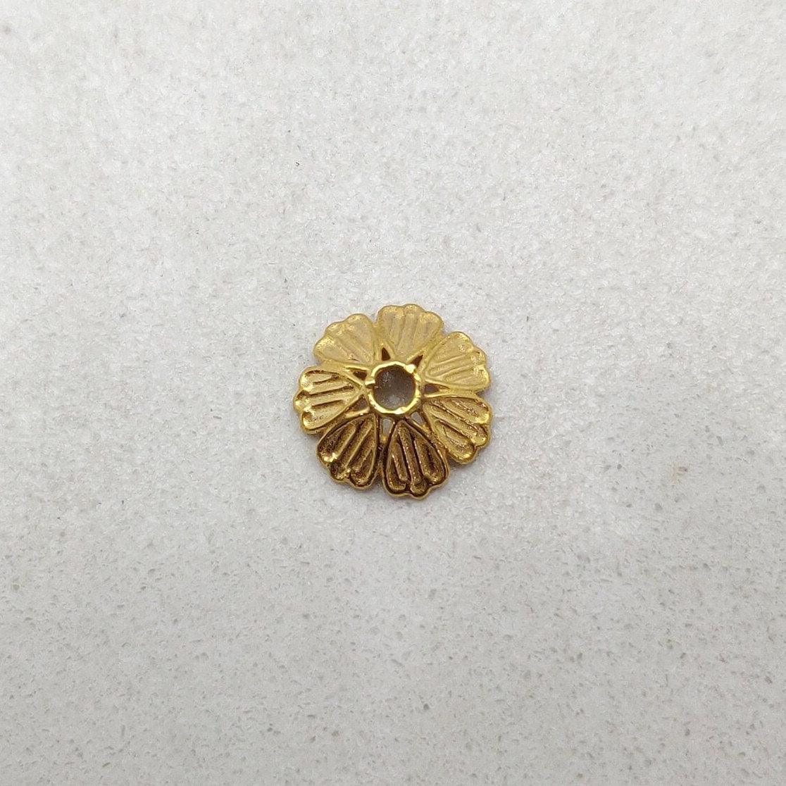 18k Solid Yellow Gold Fancy Beads Caps 9mm - Kanika Creations