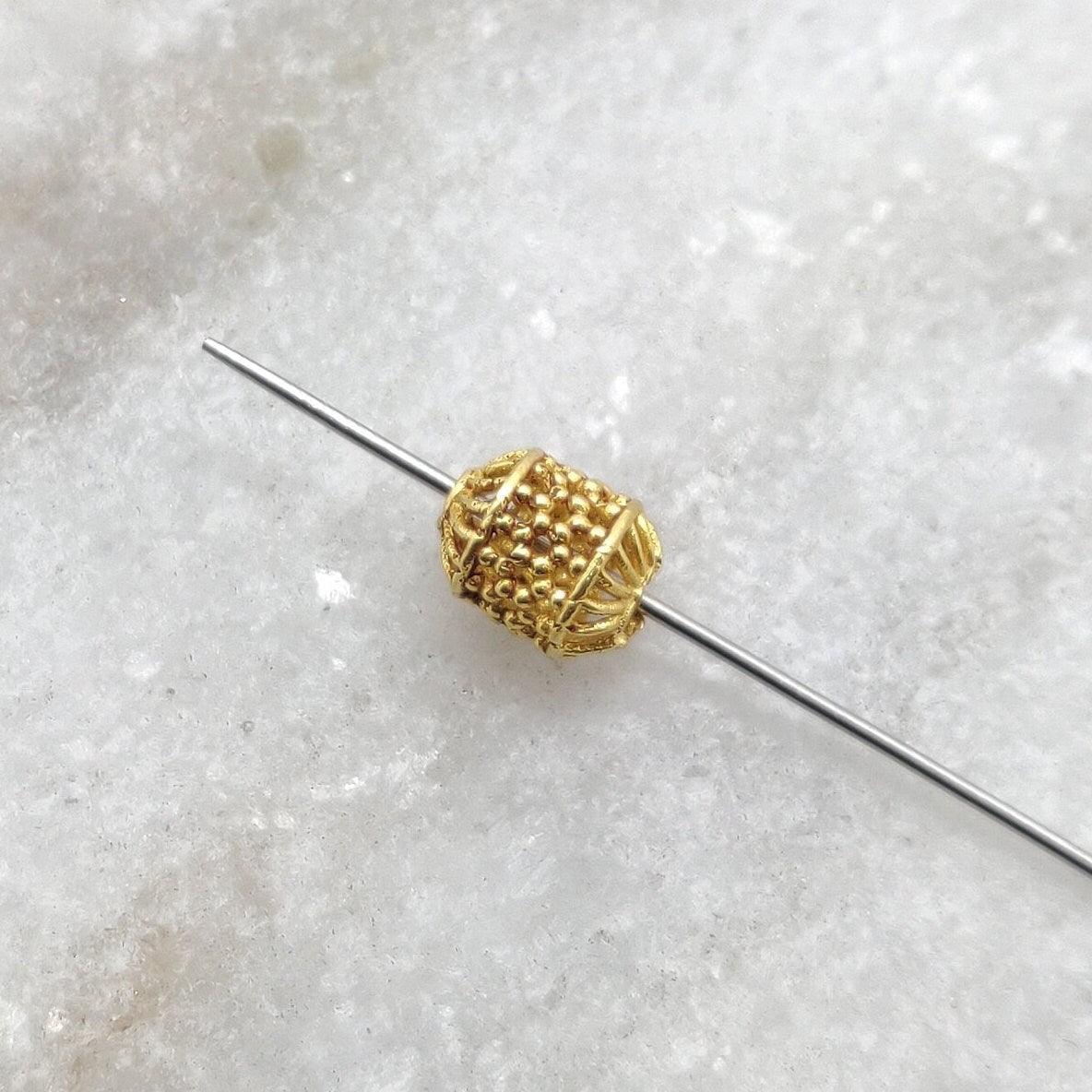 18k Yellow Gold Textured Drum Bead Spacer 7mm - Kanika Creations