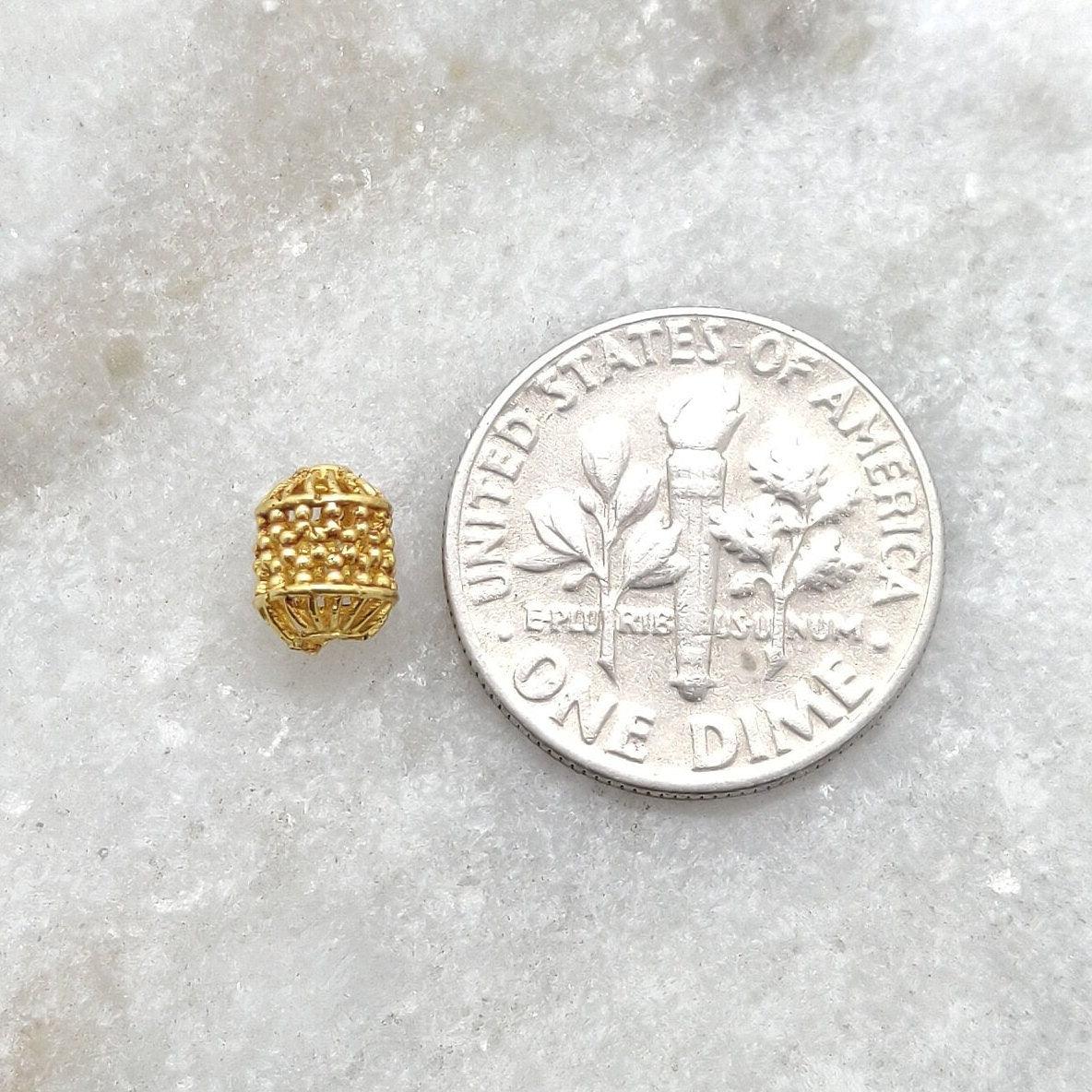 18k Yellow Gold Textured Drum Bead Spacer 7mm - Kanika Creations