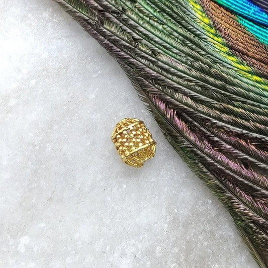 18k Yellow Gold Textured Drum Bead Spacer 7mm - Kanika Creations