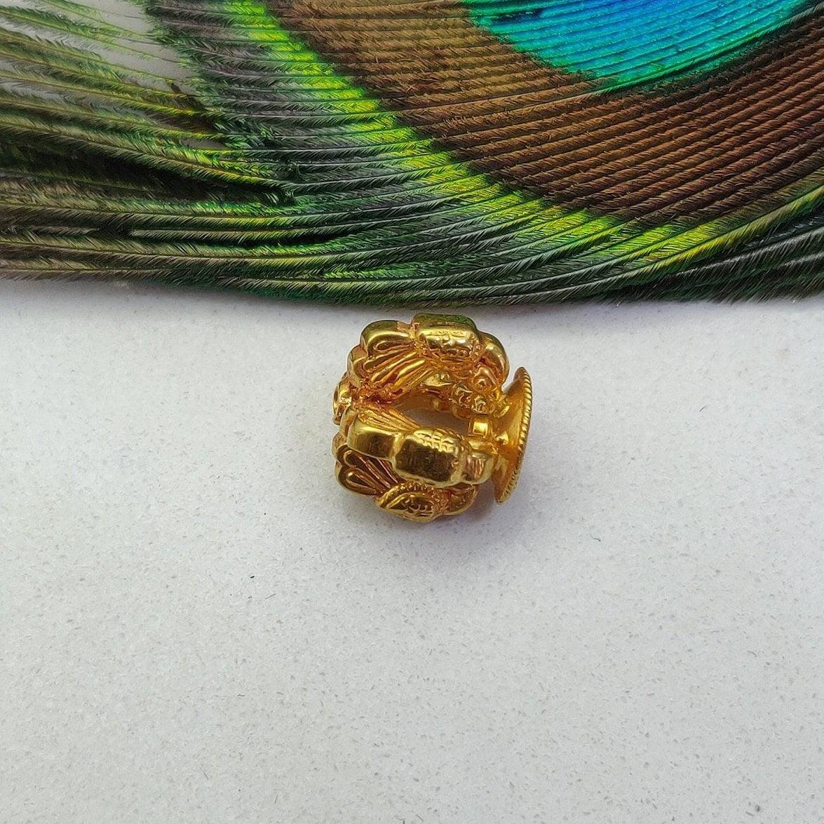 18k Solid Yellow Gold Antique Fancy Spacer Beads 14mm - Kanika Creations