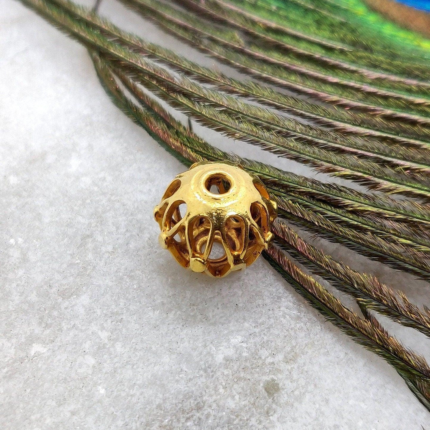 18k Yellow Gold Rondelle Carved Spacer Beads 12mm - Kanika Creations
