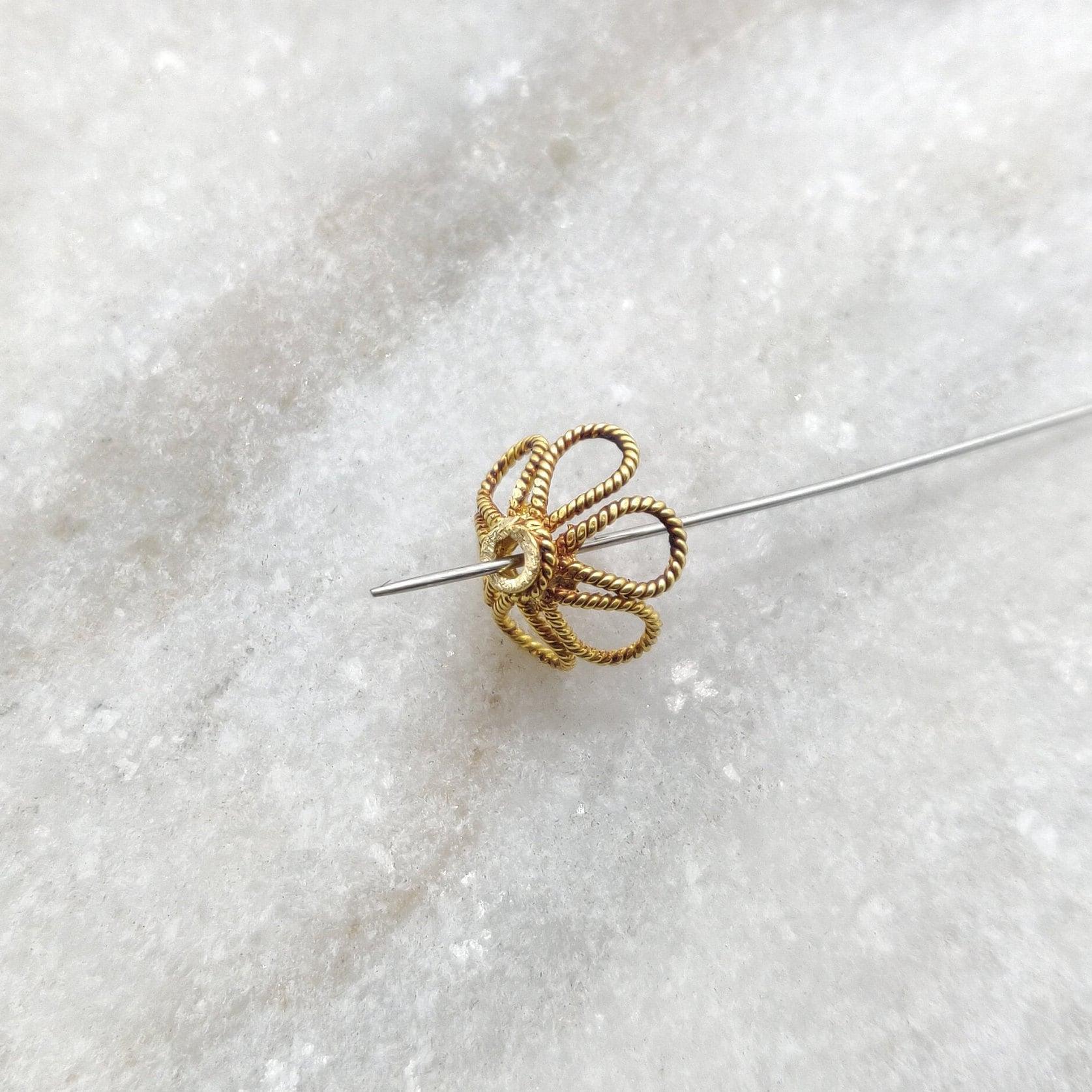 18K Solid Yellow Gold Floral Bead Cap 6x11mm - Kanika Creations