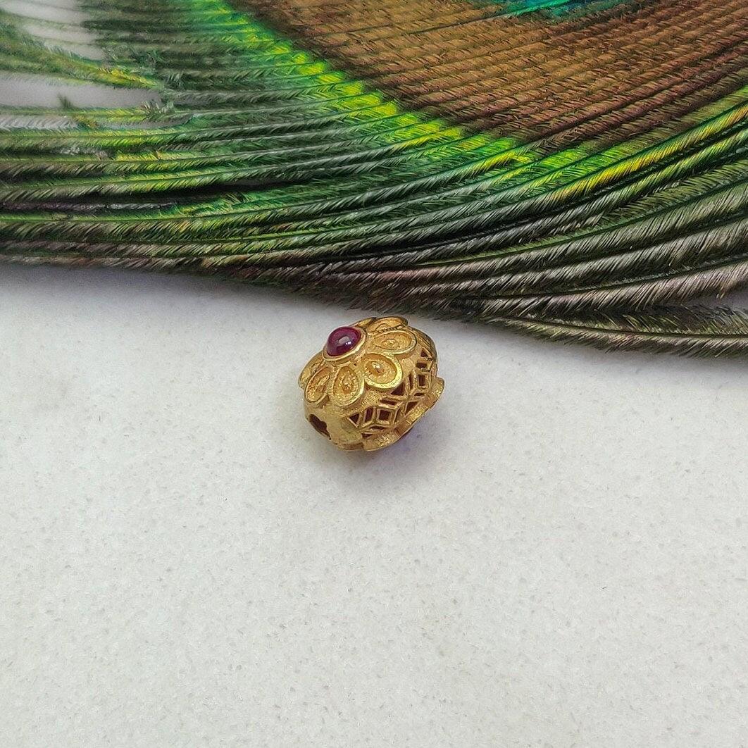 18k Yellow Gold Fancy Gemstone Rondelle Spacer Beads 8mm - Kanika Creations