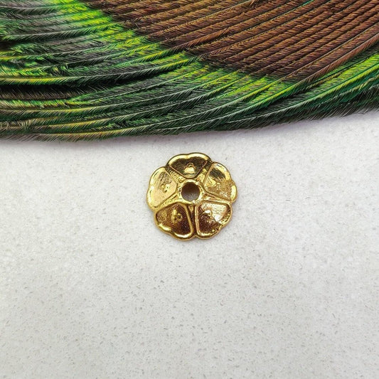 18k Yellow Gold Plain Floral Cut Spacer Cap Beads 9mm - Kanika Creations