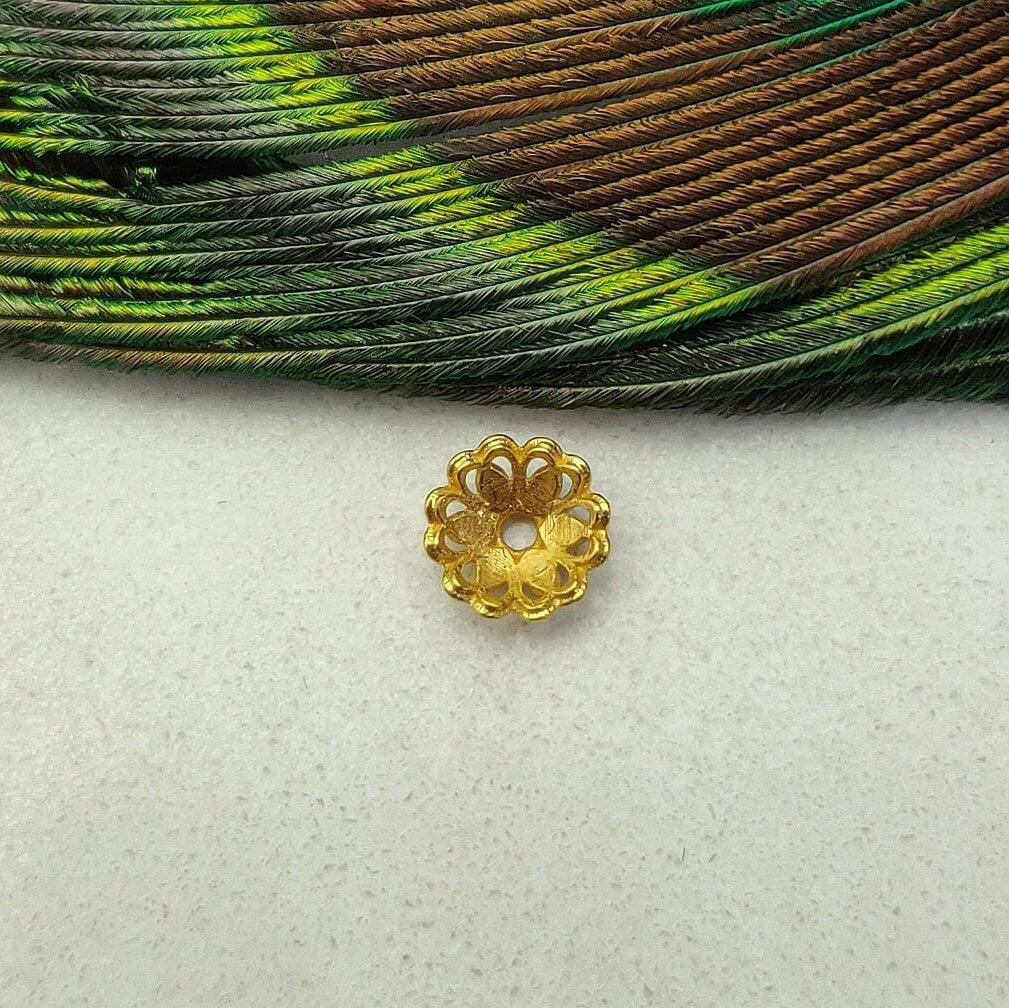 18k Yellow Gold Cap Beads For Jewelry Craft 7mm - Kanika Creations