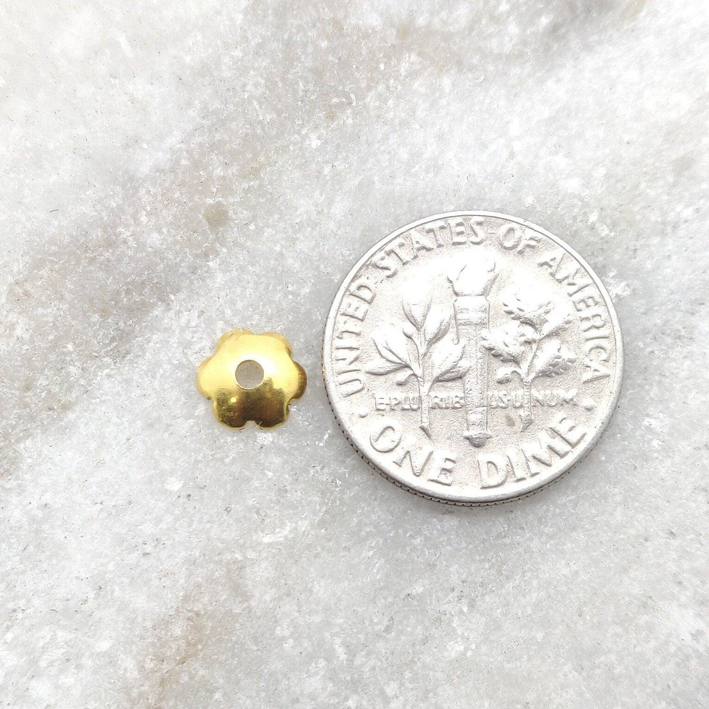 18K Yellow Gold Plain Beads Cap Findings 6mm - Kanika Creations