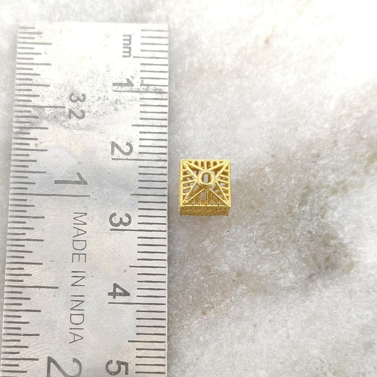 18k Yellow Gold 7mm Antique Cube Spacer Beads - Kanika Creations