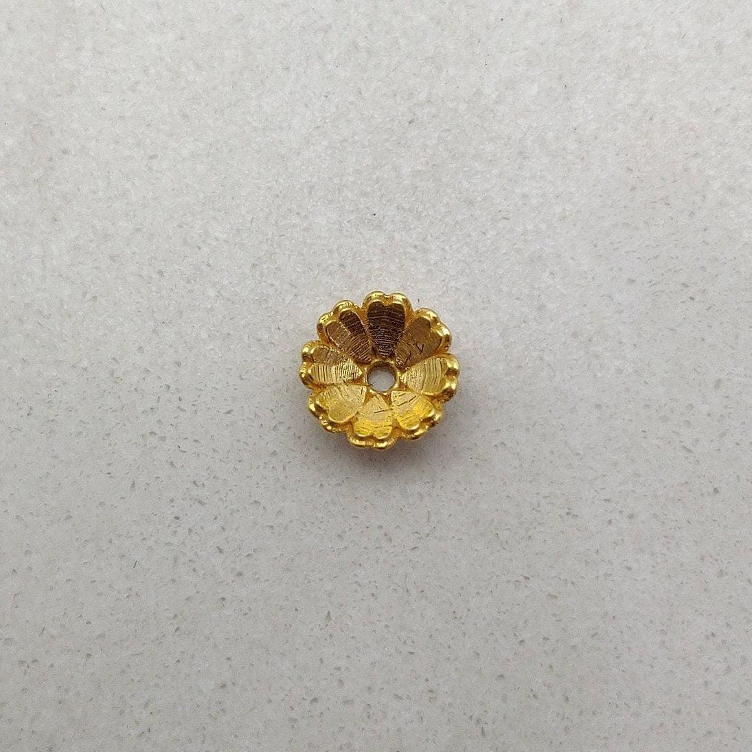 18k Yellow Gold Flower End Spacer Bead Caps Finding - Kanika Creations