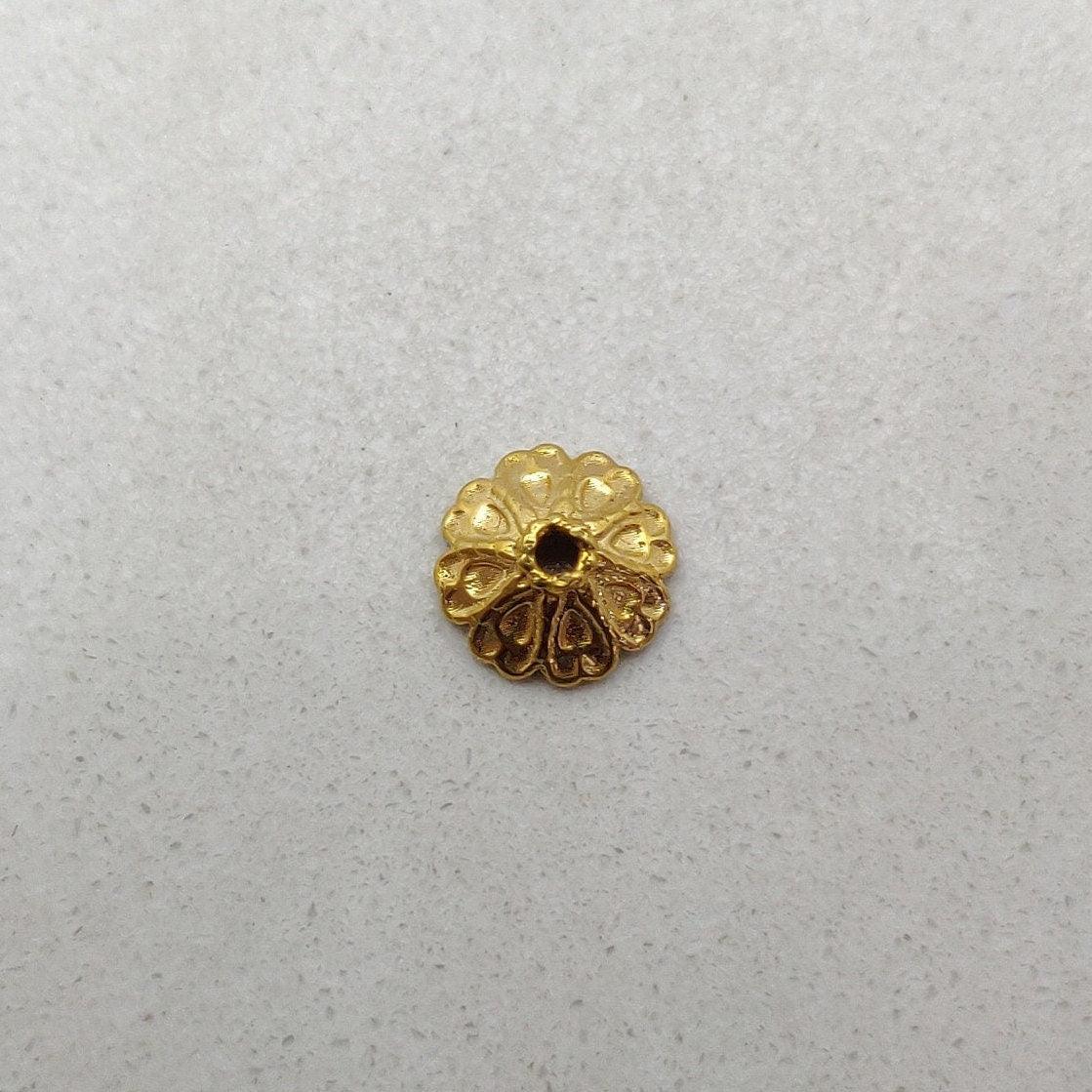 18k Yellow Gold Flower End Spacer Bead Caps Finding - Kanika Creations