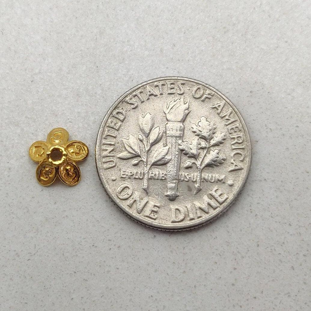 18k Yellow Gold Floral Caps Bead Jewelry Finding 7mm - Kanika Creations