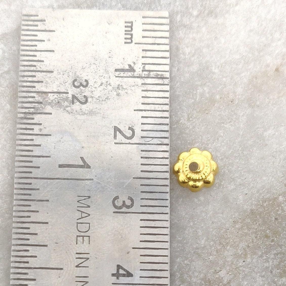 18k Solid Yellow Gold Floral Beads Caps Findings 6mm - Kanika Creations