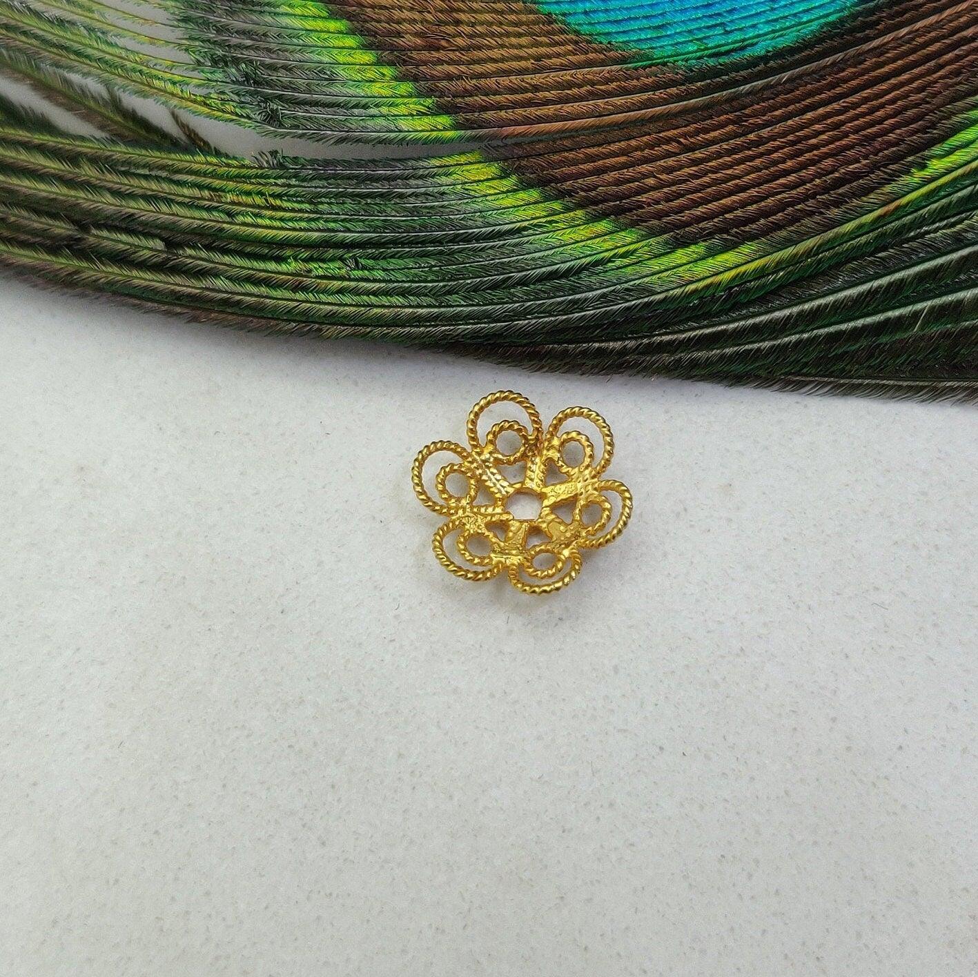 18k Yellow Gold Flower Beads Cap Jewelry Making Craft 12MM - Kanika Creations