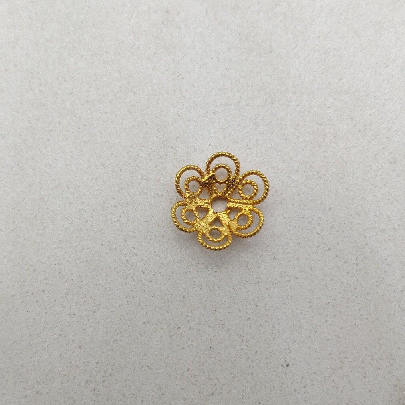 18k Yellow Gold Flower Beads Cap Jewelry Making Craft 12MM - Kanika Creations