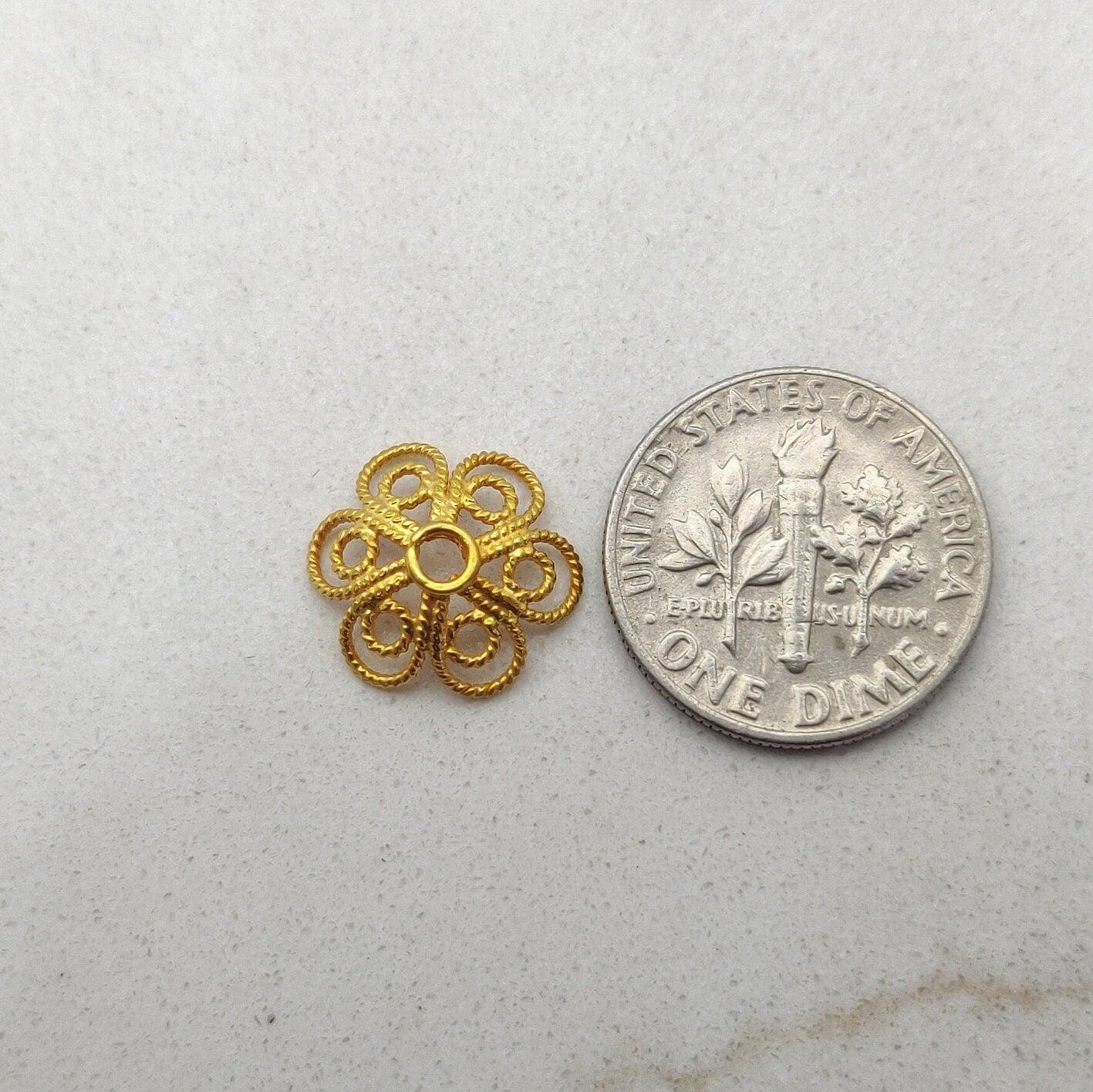 18k Yellow Gold Flower Beads Cap Jewelry Making Craft 12MM - Kanika Creations