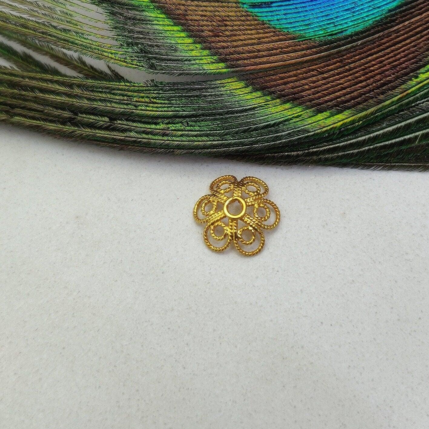 18k Yellow Gold Flower Beads Cap Jewelry Making Craft 12MM - Kanika Creations