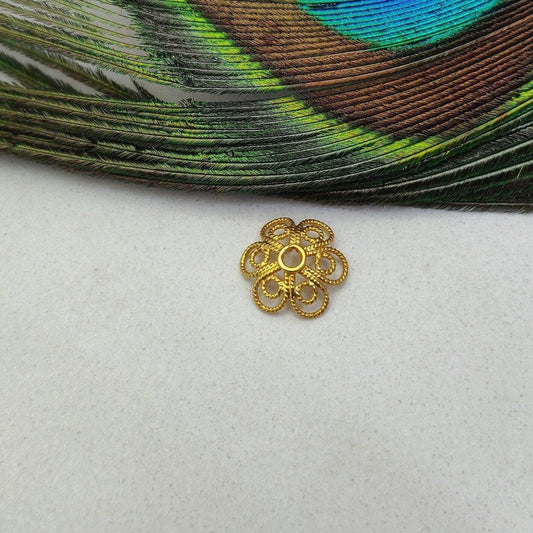 18k Yellow Gold Flower Beads Cap Jewelry Making Craft 12MM - Kanika Creations