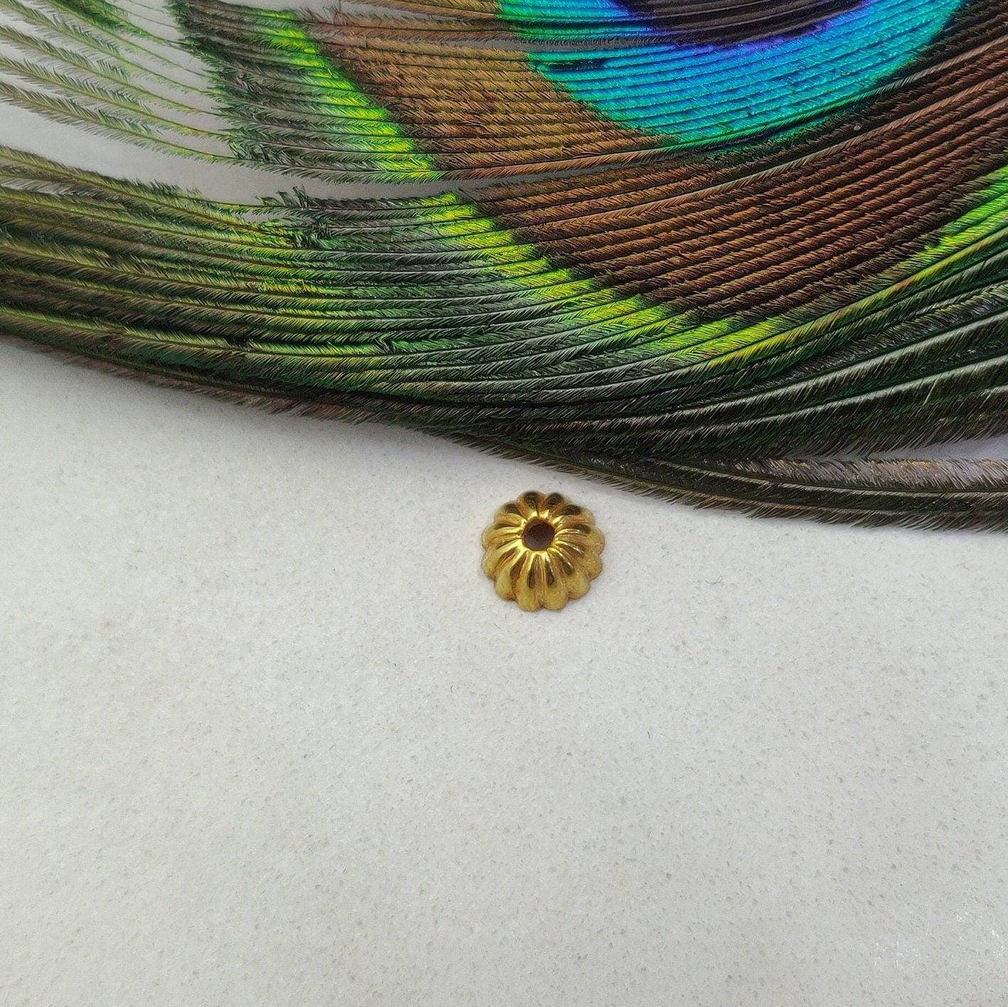 18k Yellow Gold Ending Spacer Beads Cap Findings Craft 8mm - Kanika Creations