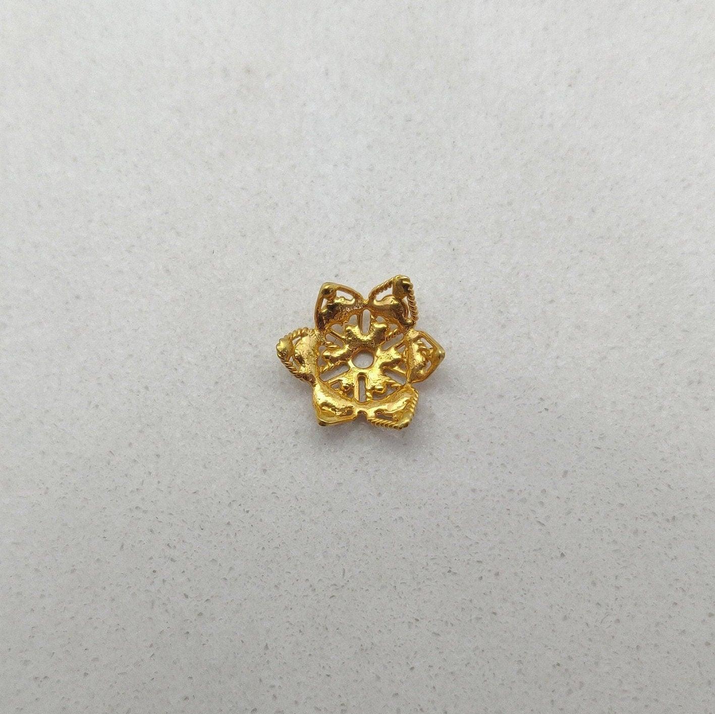 18k Solid Yellow Gold Floral Bead Caps-10 MM - Kanika Creations