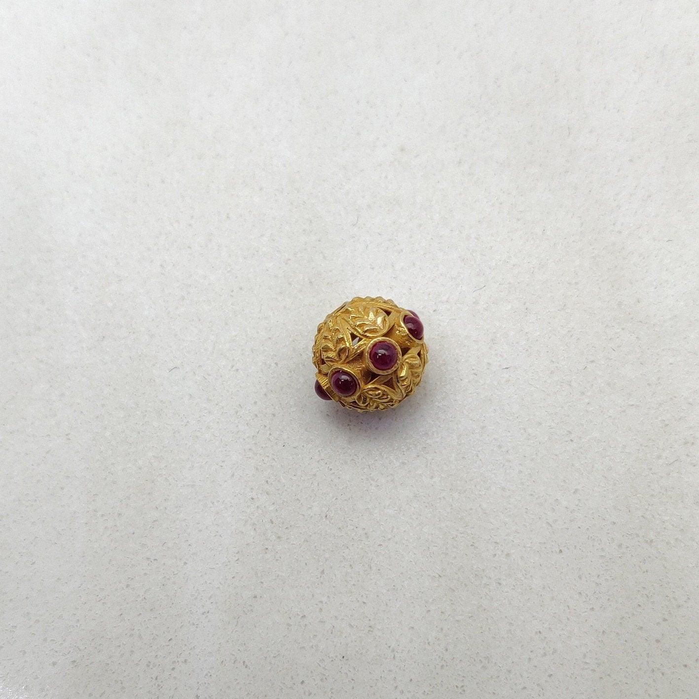 18k Solid Yellow Gold Ruby Ball Spacer Beads 10x9mm - Kanika Creations