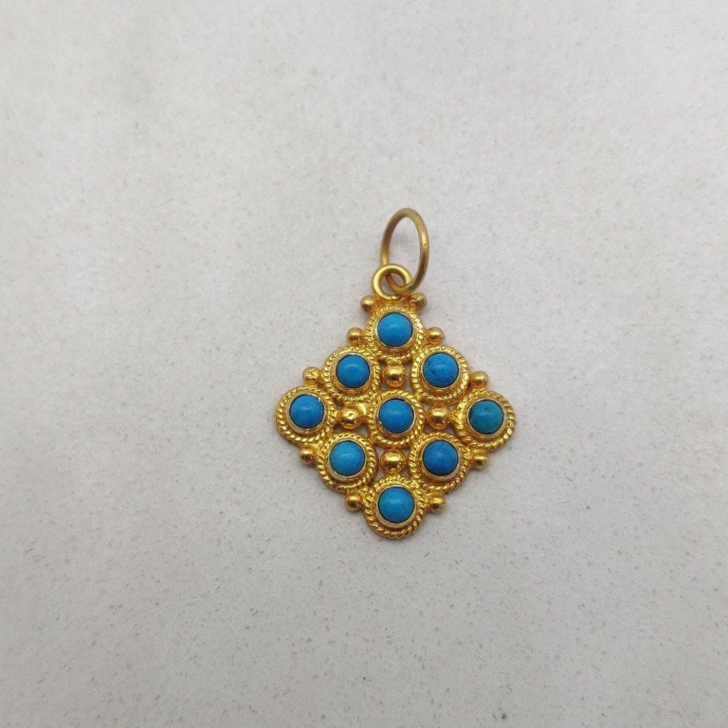 14mm Solid 18k Gold Cushion Pendant With Sky Blue Stone Jewelry - Kanika Creations