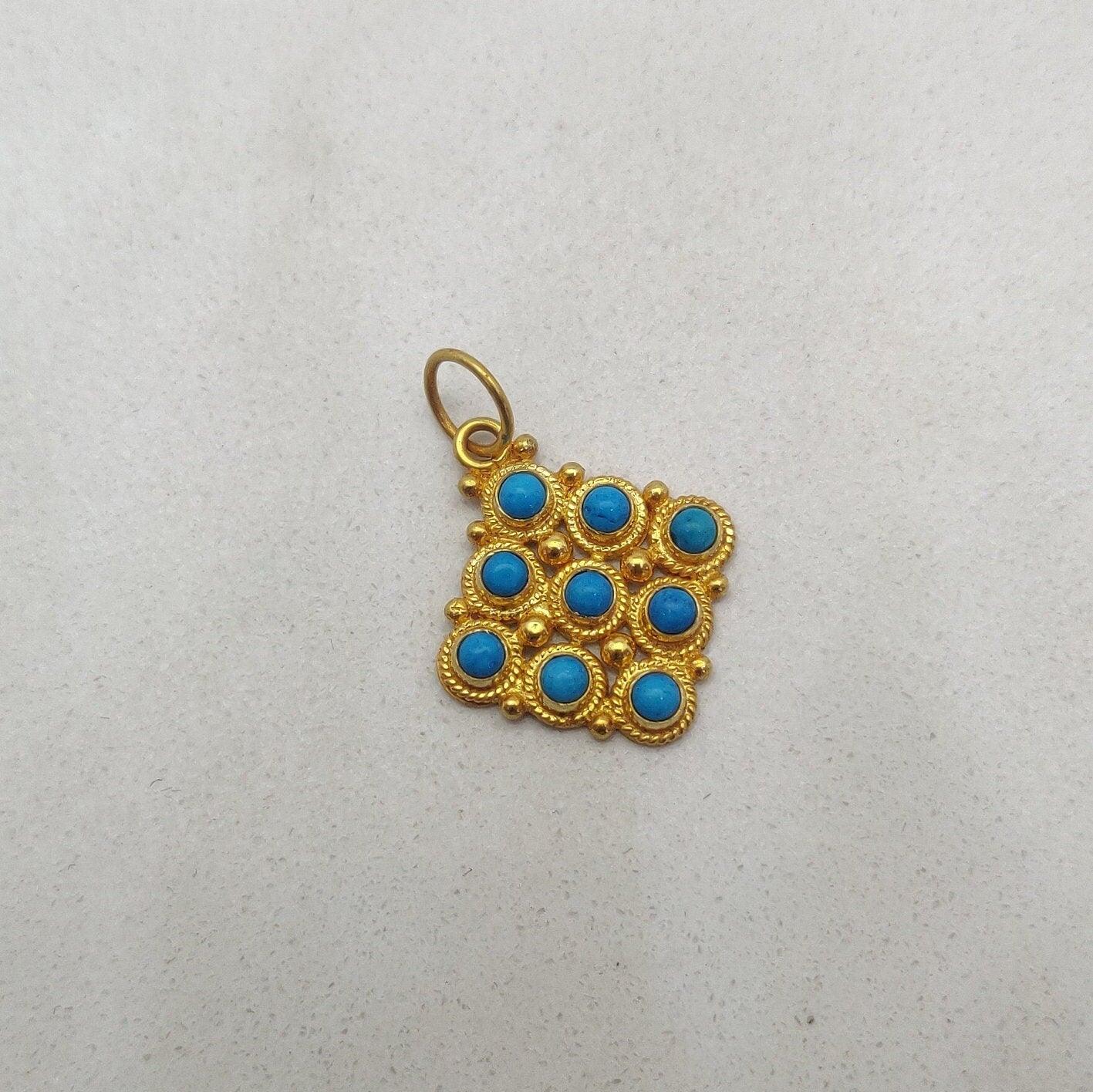 14mm Solid 18k Gold Cushion Pendant With Sky Blue Stone Jewelry - Kanika Creations