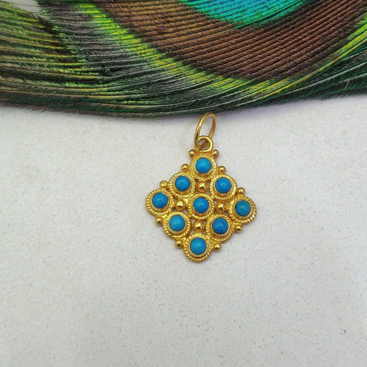 14mm Solid 18k Gold Cushion Pendant With Sky Blue Stone Jewelry - Kanika Creations