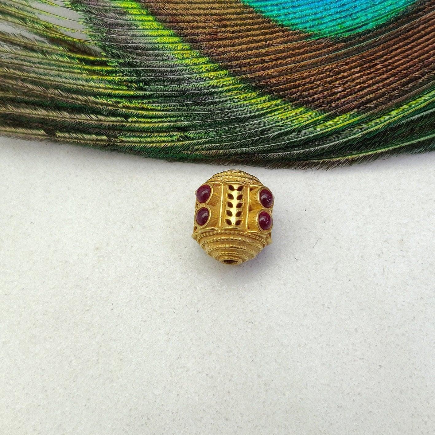 18k Solid Yellow Gold Ruby Drum Spacer Beads 11x10mm - Kanika Creations