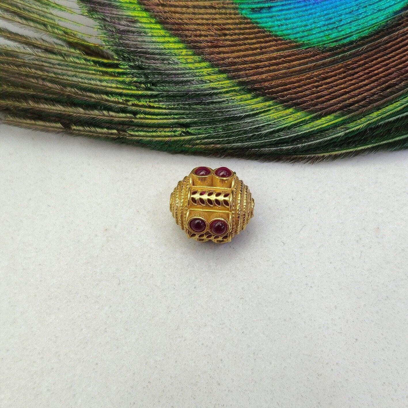 18k Solid Yellow Gold Ruby Drum Spacer Beads 11x10mm - Kanika Creations