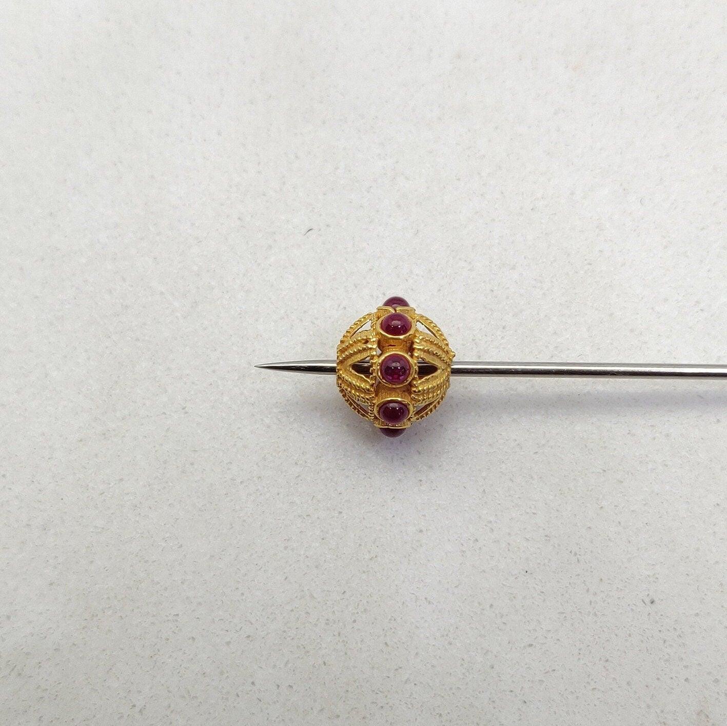 18k Solid Yellow Gold Ruby Antique Spacer Beads 10x9mm - Kanika Creations