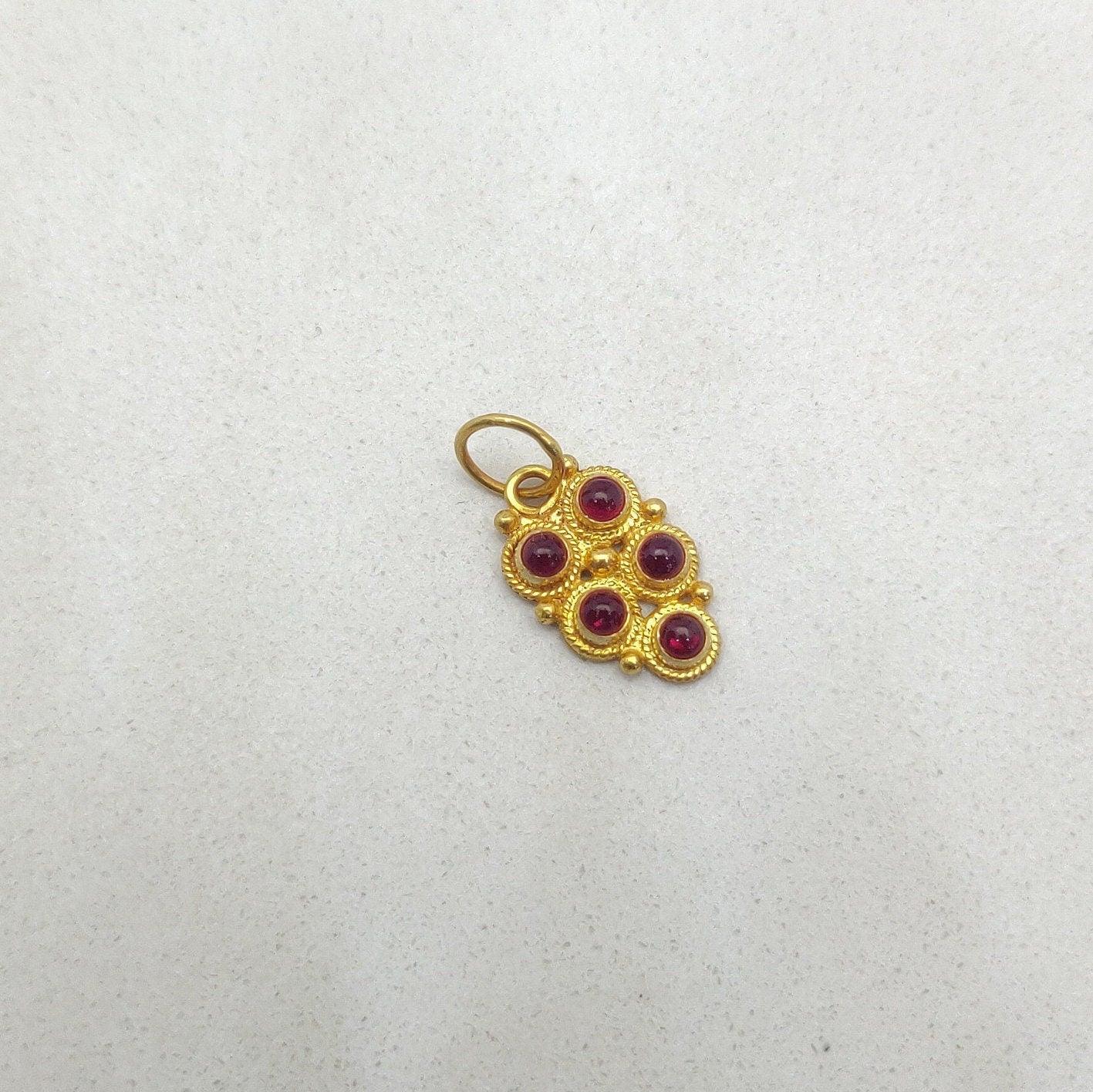 18k Yellow Gold Fancy Stone Studded Charm Pendant 15mm - Kanika Creations