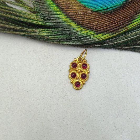 18k Yellow Gold Fancy Stone Studded Charm Pendant 15mm - Kanika Creations