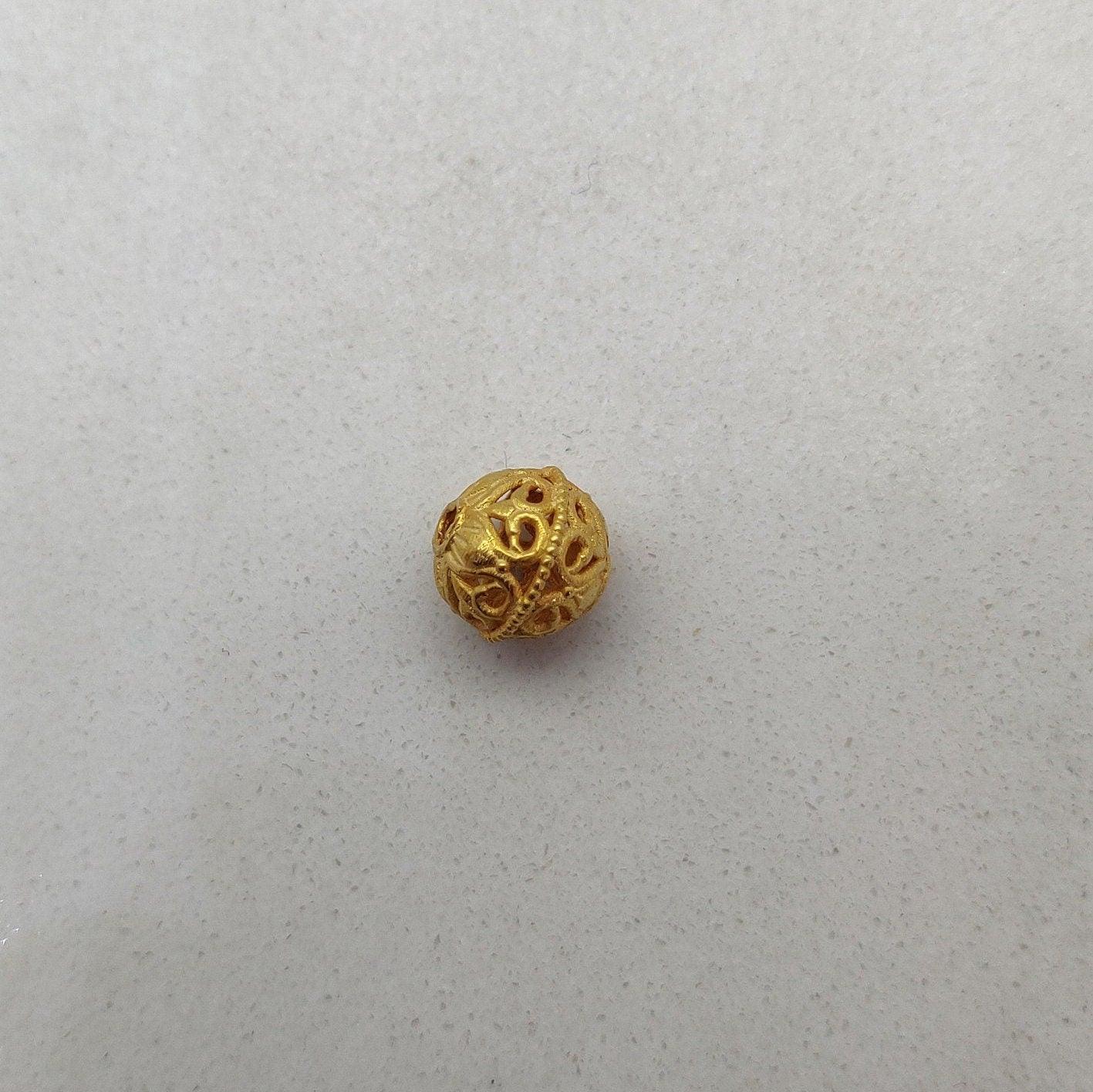 18k Solid Yellow Gold Round Floral Beads 9X8mm - Kanika Creations