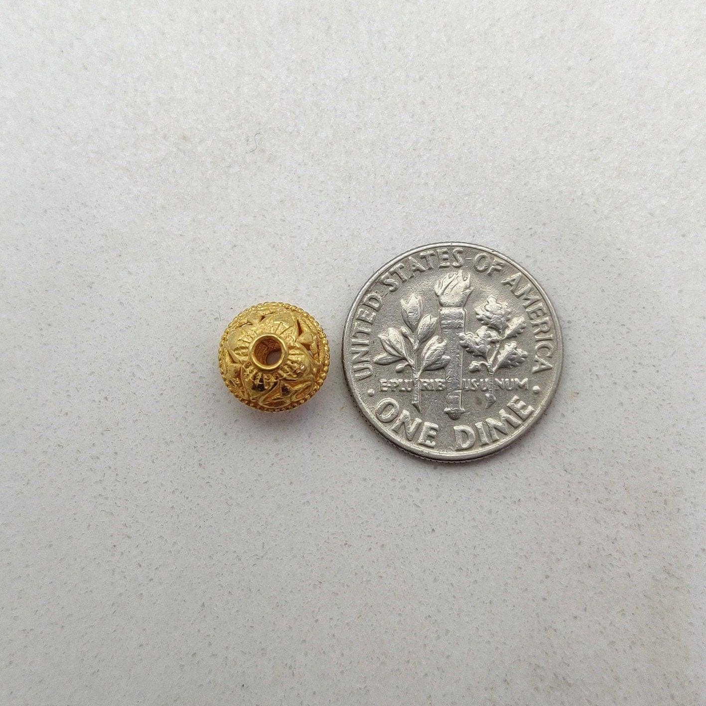 18k Solid Yellow Gold Round Floral Beads 9X8mm - Kanika Creations