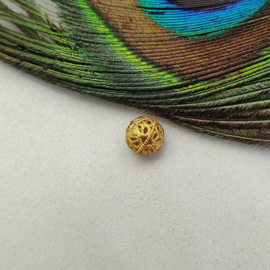 18k Solid Yellow Gold Round Floral Beads 9X8mm - Kanika Creations