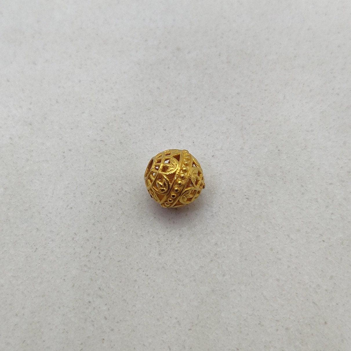 18k Solid Yellow Gold Round Textured Ball Beads 7mm - Kanika Creations