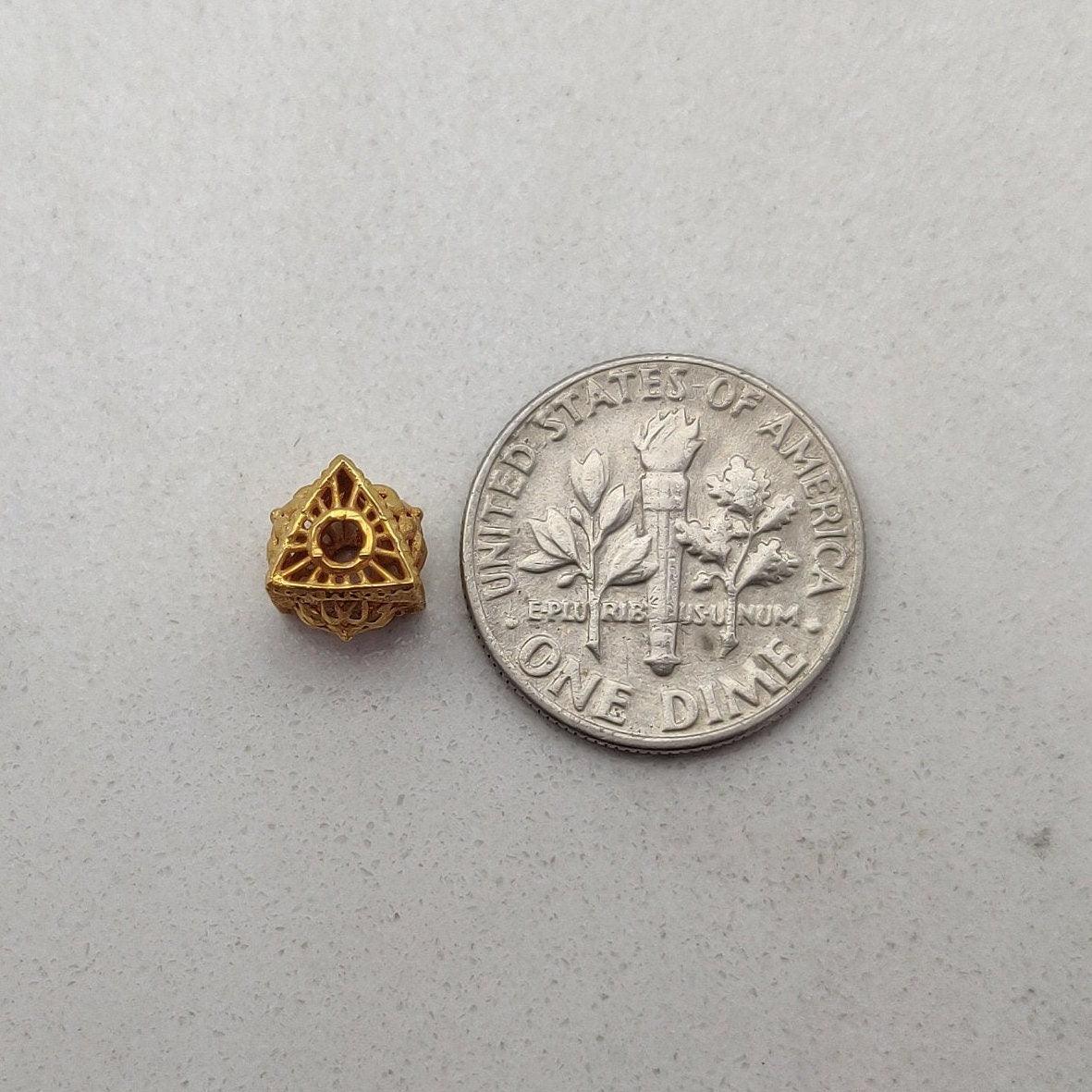 18k Solid Yellow Gold Antique Triangle Spacer Bead 7mm - Kanika Creations