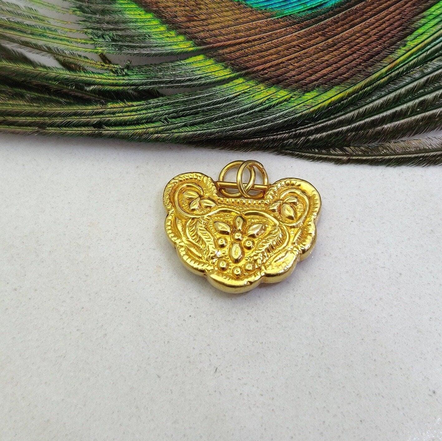 Yellow 18k Gold Floral Designer Charm Pendant - Kanika Creations