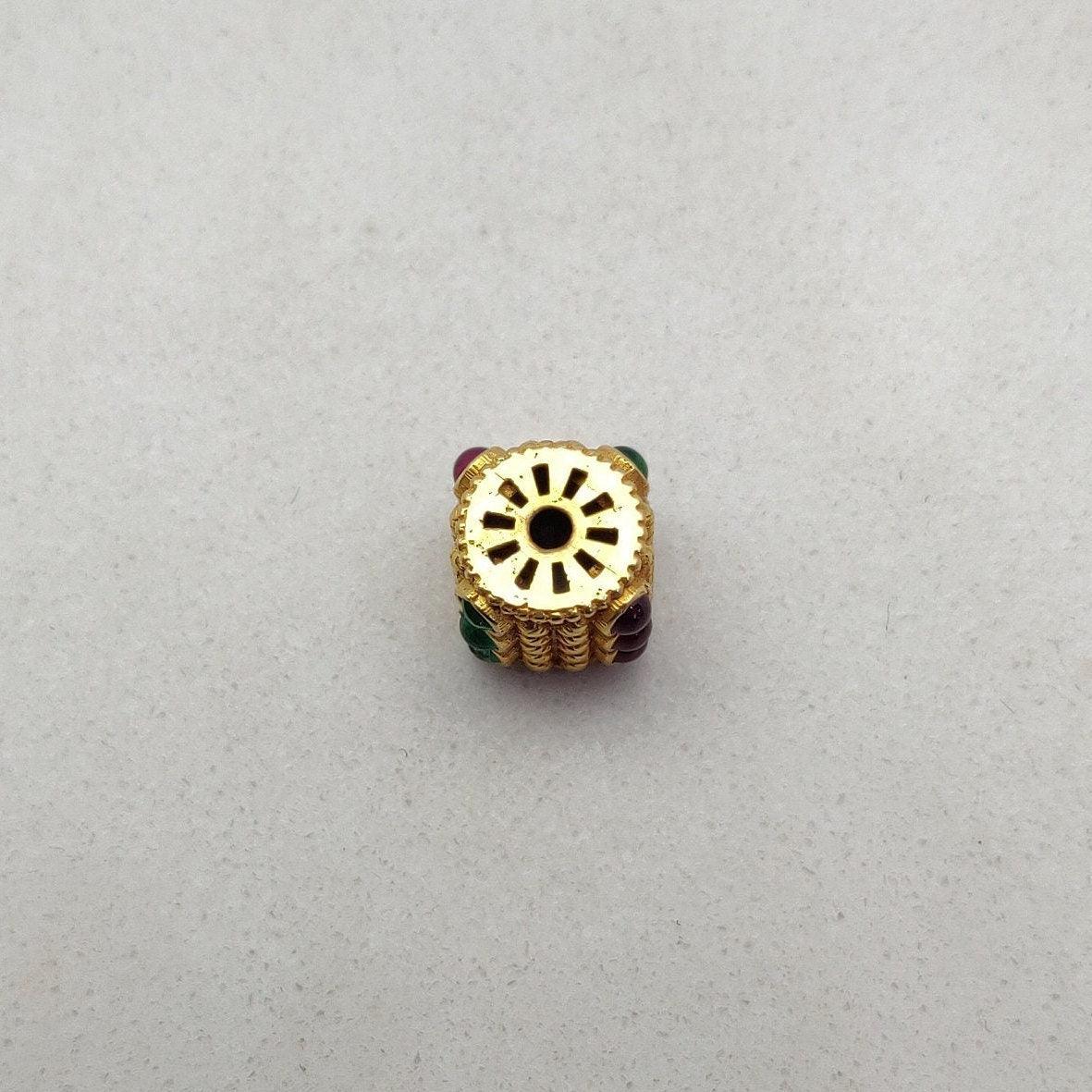 18K Gold Emerald, Ruby Drum Style Spacer Beads Findings - Kanika Creations