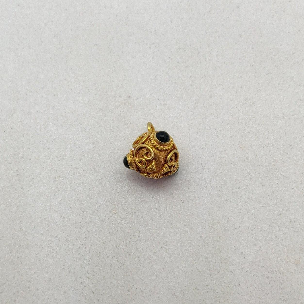 18k Solid Yellow Gold Stone Studded Spacer Beads 8mm - Kanika Creations