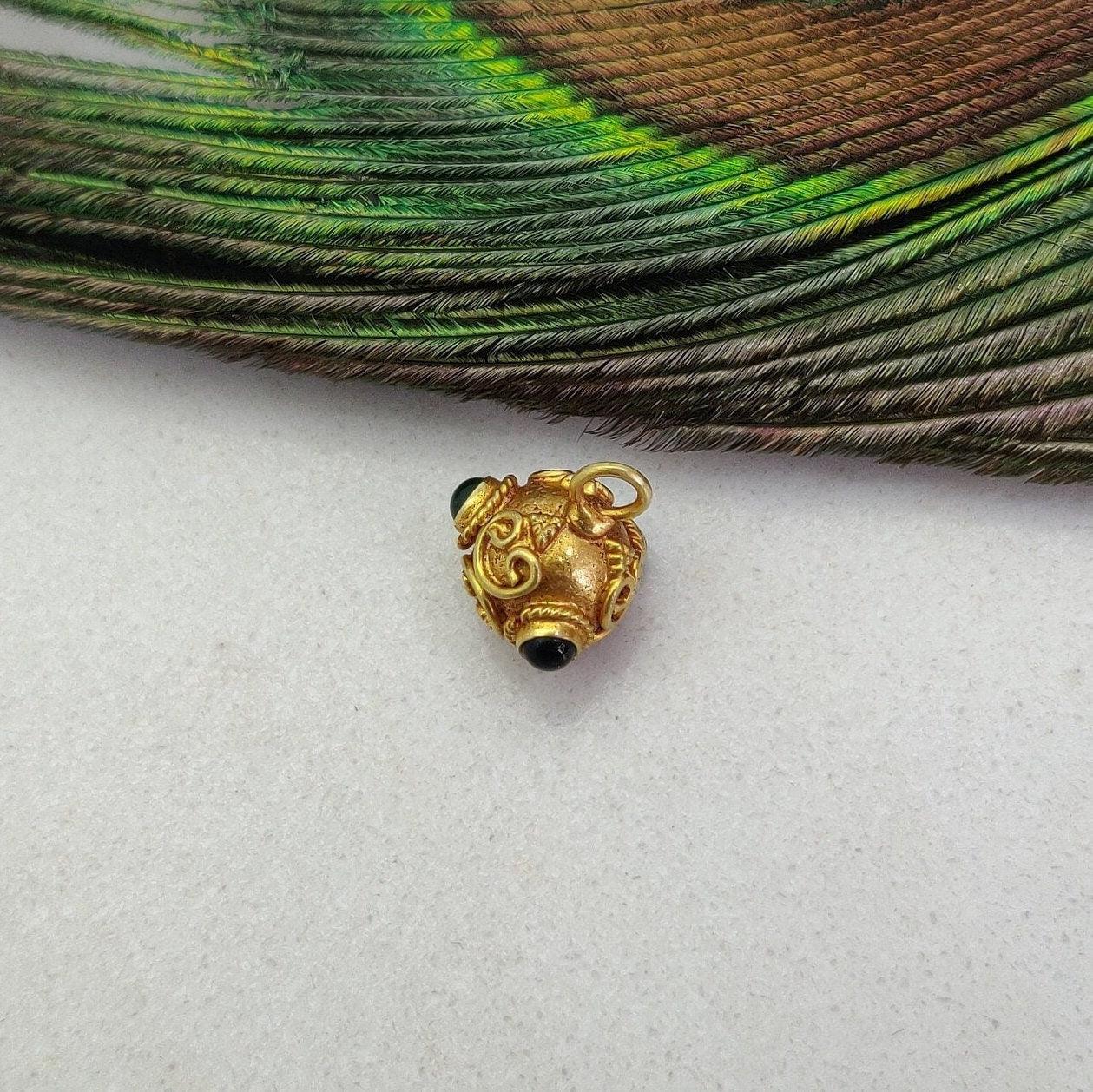18k Solid Yellow Gold Stone Studded Charm Pendant 8mm - Kanika Creations